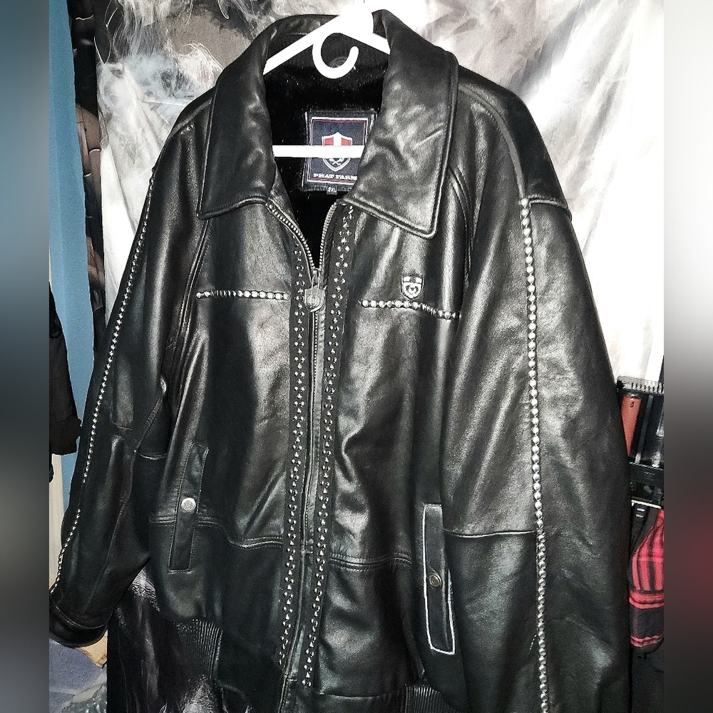 1 Of 1 Phat Farm Limited Edition Studded Premium Leather Coat Fur Lined 2X - Picture 3 of 14